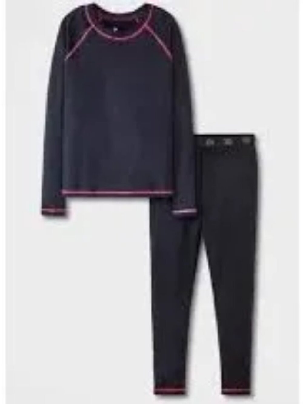 All in Motion Large 10-12 Mid-weight Youth Thermal Underwear Set Black w/ Pink